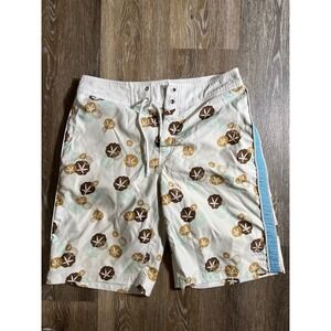 Original Penguin Mens Board Shorts White Sand Dollar Print Swim Trunks Size 30